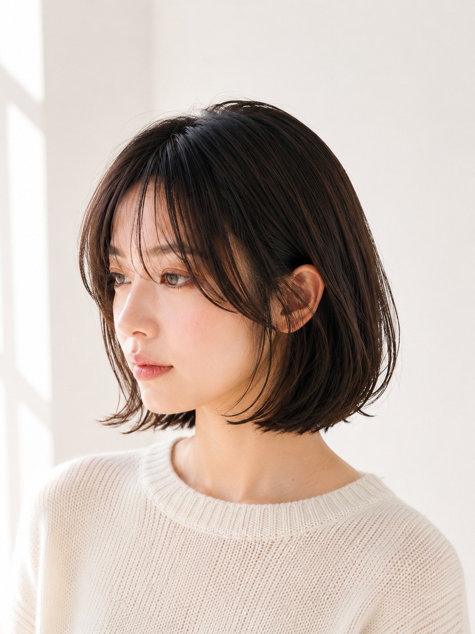 毛先に柔らかな動きをつけた肩上のソフトボブ